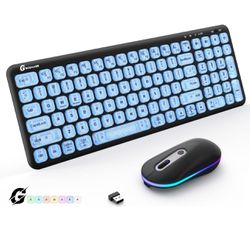Wireless Keyboard and Mouse Combo with 7 Colors Backlits, Rechargeable 2.4G/Bluetooth Wireless Connection Transparent Keycaps Keyboard and Mouse 