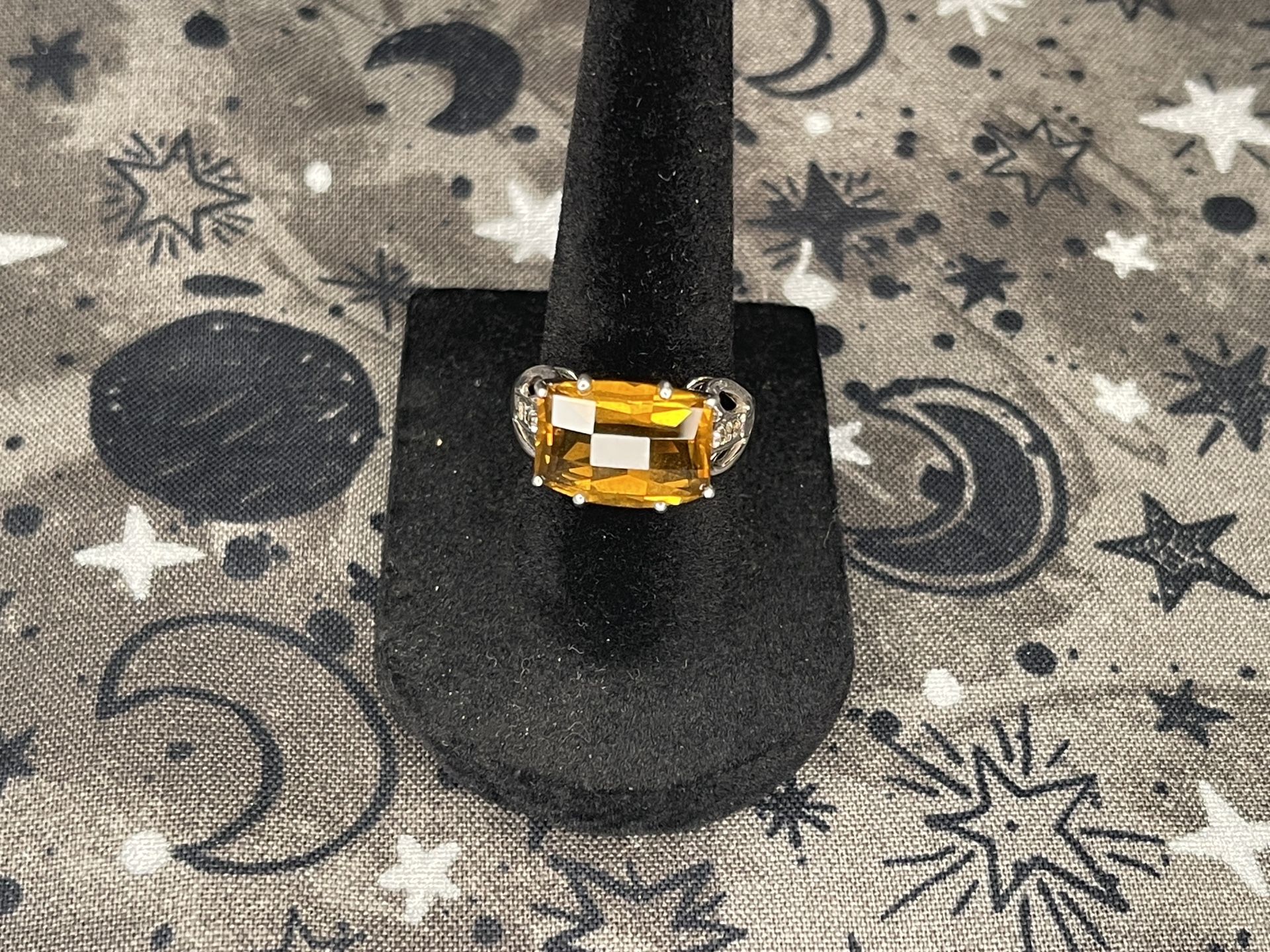 Radiant Cognac Quartz & White Topaz Silver Ring