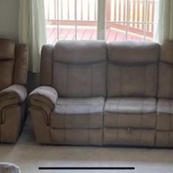 Brown Sofa and chair With Power Outlets