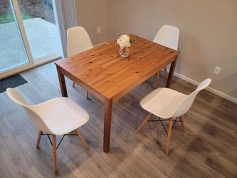 Brown Table and 4 White Chairs