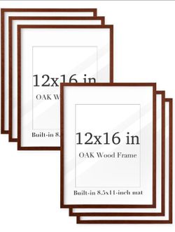 UPWOIGH 12x16 in Walnut Real Oak Wood Picture Frame Set of 6,Display Pictures 8.5x11 with Mat or 12x16 Without Mat,Brown Poster Frames 6 Pack, Natural