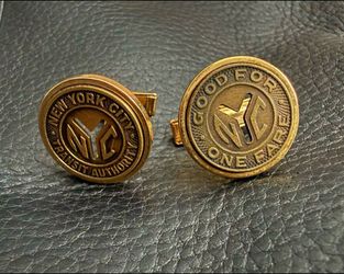 Authentic Vintage NYC Transit Authority Subway Token Cufflinks Gold-Tone