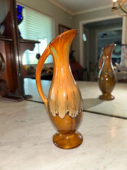 Mid Century, Art Deco, Vintage, Drip Glaze Genie Pitcher Signed
