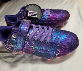 Size 13 Kids Girls Soccer Cleats Deja Tu Huella Brand. New. Purple with Pink and Metallica Accents