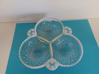 Vintage Fenton Opalescent Hobnail 3 Section Relish Dish