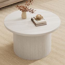 Assembled 31.5'' Round Coffee Table With Woodgrain Top And Tambour Shade Accents For Living Room