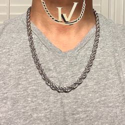 8mm 24” Bold & Heavy Rope Chain (99g!) White Gold over Stainless Steel