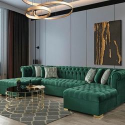 Lauren Velvet Green Double Chaise Sectional

