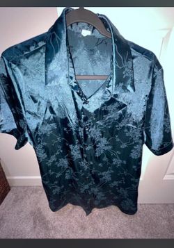 Men’s Dark Green Floral Satin Shirt