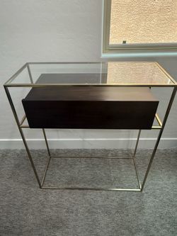 Restoration Hardware Glass Console Table with Drawer – Brass Finish – Excellent Condition