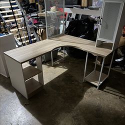 Homsee Home Office Computer Desk L-Shaped Corner Desk with Hutch, 4 Hooks and Keyboard Tray, 63 Inch Large Wooden Study Writing Table with Metal Mesh 