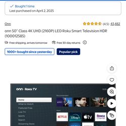 50 inch ONN. Roku TV 4k UHD