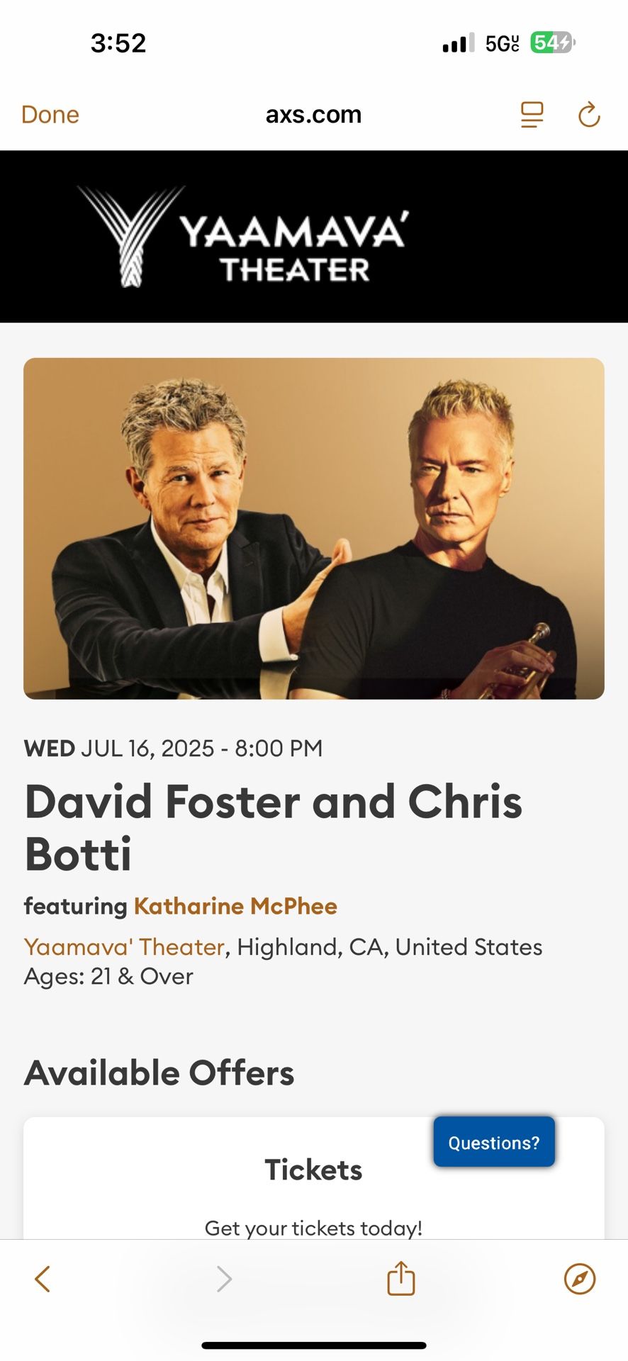 David Foster and Chris Botti $150