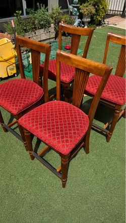 Set of 4 Wooden Dining Chairs Red Upholstered