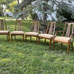 Antique Wooden Wicker Dining Room Chair Set