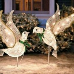 Two Lighted Christmas Doves