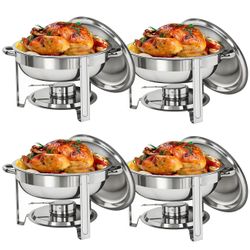 Pack of 3 Round Chafing Dish Full Size 5 Quart Stainless Steel Deep Pans Chafer Dish Set Buffet Catering Party Events Warmer Serving Set Utensils w/Fu