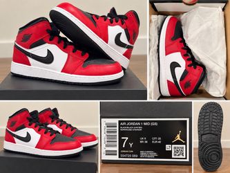 Air Jordan 1 Mid GS Black Gym Red Size 7Y