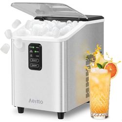 Aeitto Ice Maker Countertop 26lbs/24H, Ice Machine 8 Ice Cubes Ready in 6 Mins, 2 Sizes of Bullet Ice Portable Ice Makers with Basket & Scoop, Auto Se
