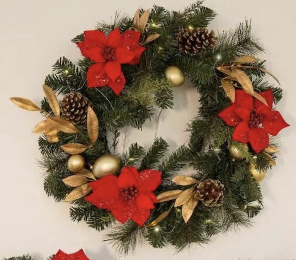 4.5 ft. Wall Hanging Pre-Lit Artificial Christmas Garland Flower Ornaments Door Pine 93005