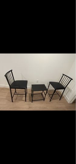 Brand New 3-Piece Black Metal Bar Stool and Side Table Set