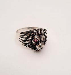 ROYAL LION HEAD CZ RING STERLING SILVER 