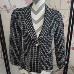 Girl's Plaid Shawl Collar Single Button Tweed Jacket L