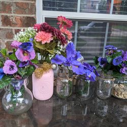 Mason Jars With Artificial Flowers. Wreath Included 