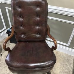 AspenHome Brown Top Grain Leather High Back Office With Cherry Arms & Cherry 5 Star Base