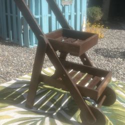 Vintage Teak(?) Wood 2-Tier Bar or Garden/Yard/Patio Cart on Wheels