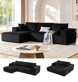 Luxurious Corduroy 108 Inch L Shaped Sofa Memory Foam  Sink into cloud-like comfort with a 108-inch modular corduroy L-shaped sofa that transforms you