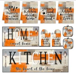 Kitchen Decor and Accessories Set of 10, Orange Beige
4 Dish Towels Kitchen Rugs 2 Oven Mitts 2 Pot Holders, Home Decor for Cooking Baking BBQ Gifts W