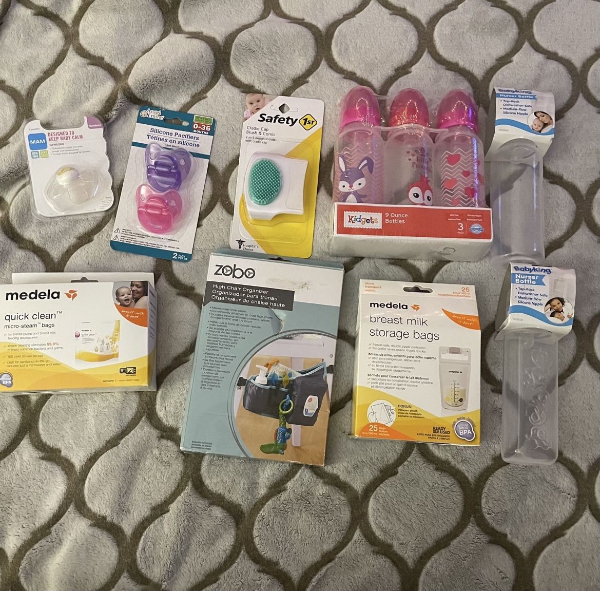 Cradle cap comb, Pacifiers, Bottles and other stuff