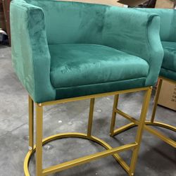 Modern Counter Height Bar Stools,Bar Stools Set of 2,Velvet Fabric Upholstered Barrel Barstools with Backs,26'' Kitchen Island Chairs,Metal Gold Frame