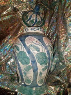 Large Porcelain Jar With Cap On top!