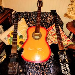 This Dean Playmate Used 1969 Checkmate G-118 - Made in Japan - Vintage Acoustic- Sunburst -all Used Needs Parts