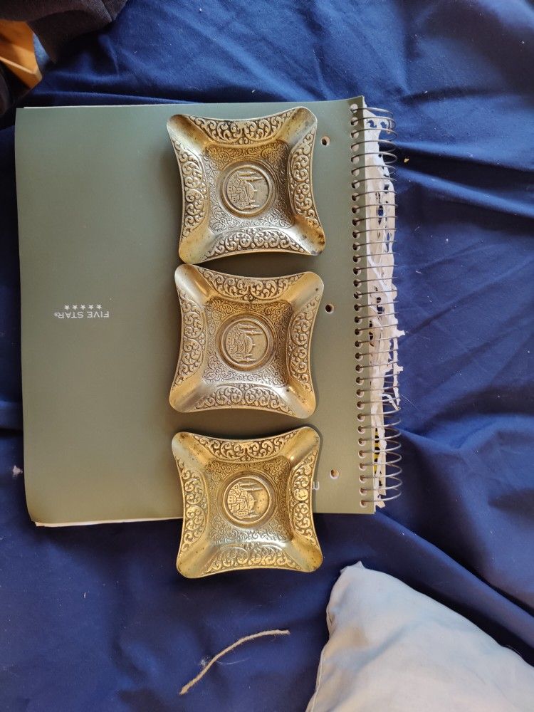 Vintage Turkish Brass Ashtray Set