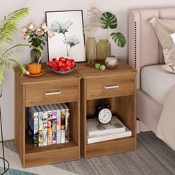 2pcs 23.6" H 17.7" W Mid-Century Modern Wood Nightstand Sets, 1-Drawer with Storage