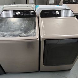 New Samsung Large Capacity 5cu Ft Top Load Washer And Gas Dryer Set In Champagne