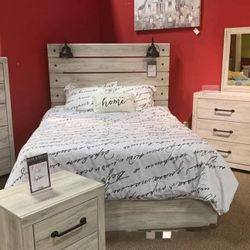 Cambeck Whitewash Panel Bedroom Set.    Bed, Dresser, Mirror, Nightstand, Chest 
