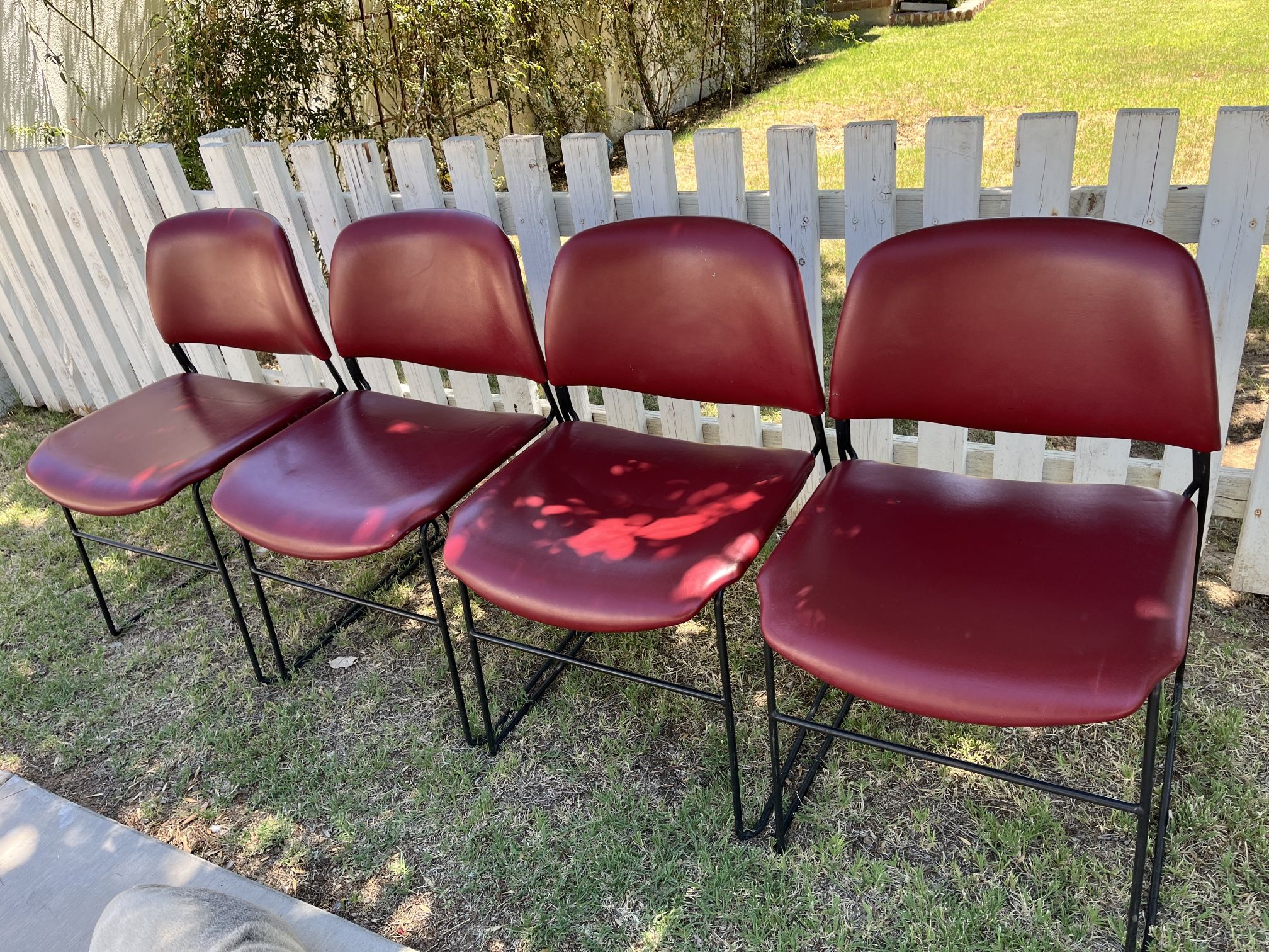 Vintage Knoll Metal Stacking Padded Vinyl Cushion Chairs