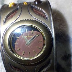 Vintage Fossil Womens Watch Cuff Leather Band 90’s Bracelet Western