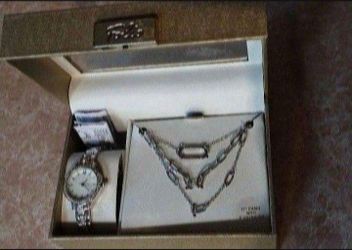 New Folio Women's Watch and Triple Necklace Jewelry Set