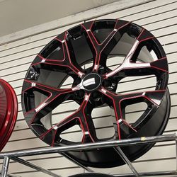 22x9 6x139 Snowflake Black Red Milled Wheels And Tires 285/45/22