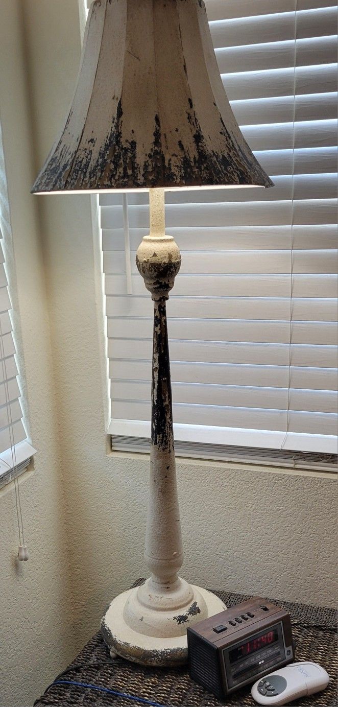 2- Metal,White Washed Tall Lamps w/Shades