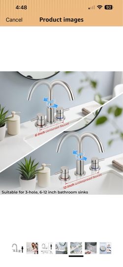 (Set of 2) Faucet 3 Hole Brushed Nickel, 2-Handle Widespread Faucet Lead-free stainless steel, pop-up drain, Detachable faucet aerator, 360°swivel, fo