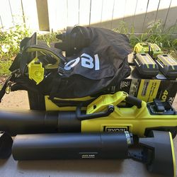 RYOBI 40V HP Brushless 100 MPH 600 CFM Cordless Leaf Blower/Mulcher/Vacuum with (2) 4.0 Ah Batteries and Charger