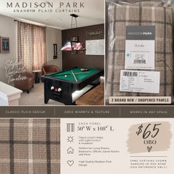 🪟 2 Madison Park Anaheim Plaid Curtain Panels — $65 OBO for both Brand new/unopened,