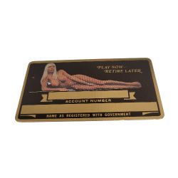 60s Vintage Play Now Retire Later Blonde Brass Metal Social Security Card Engravable Card