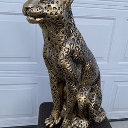 3 Foot Tall, Golden Leopard Statue